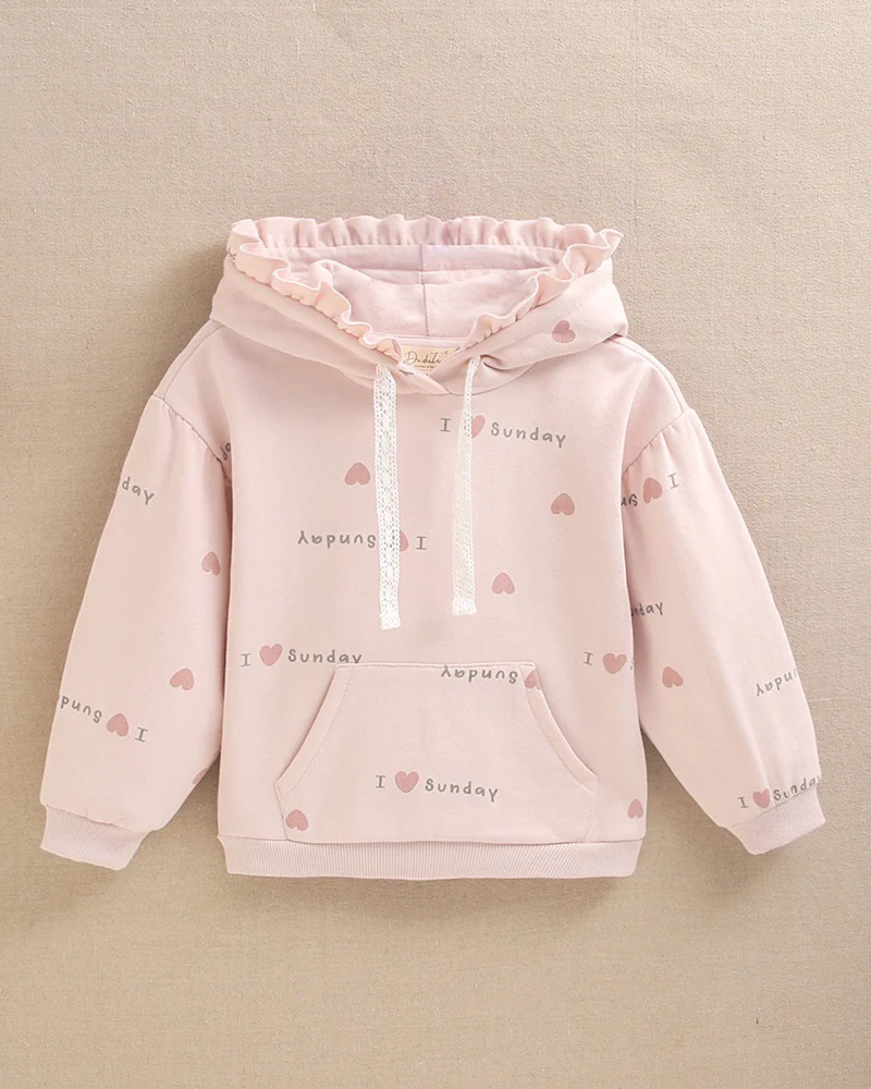 Sudadera de niña rosa con capucha corazones - Dadati - Imagen 2