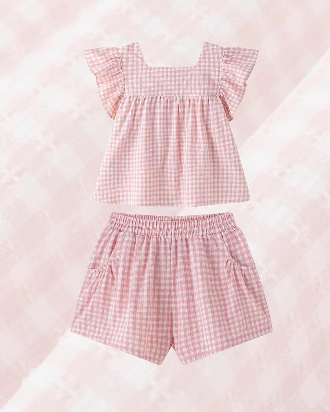 Conjunto Niña Short y Blusa Vichy Rosa - Imagen 2