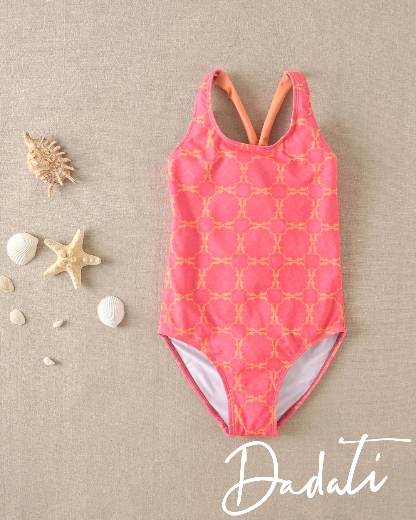 Bañador Niña Cruzado Retro Naranja y Fucsia - Dadati - Imagen 2