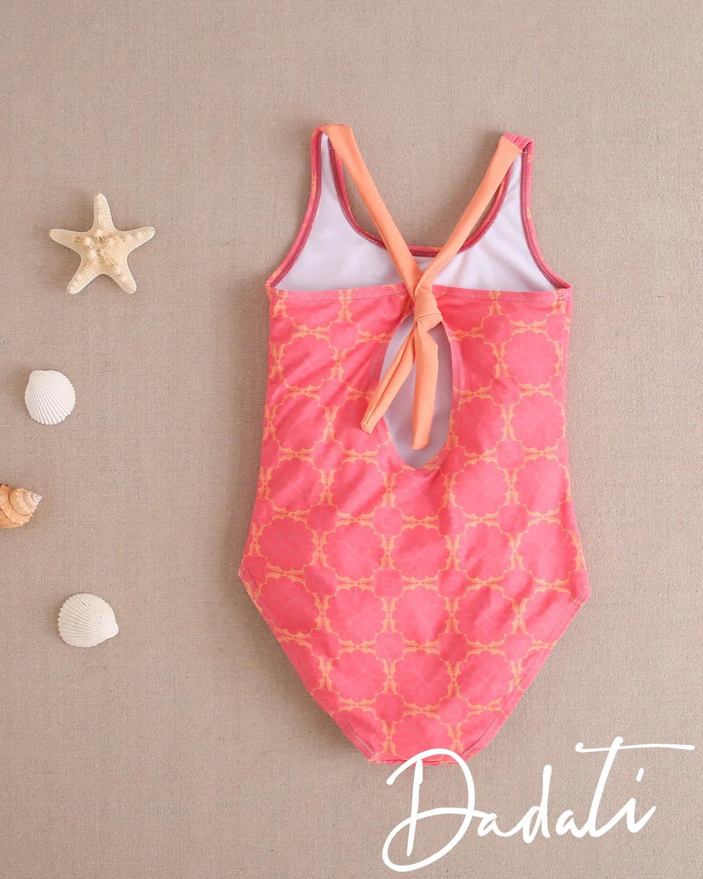 Bañador Niña Cruzado Retro Naranja y Fucsia - Dadati - Imagen 4